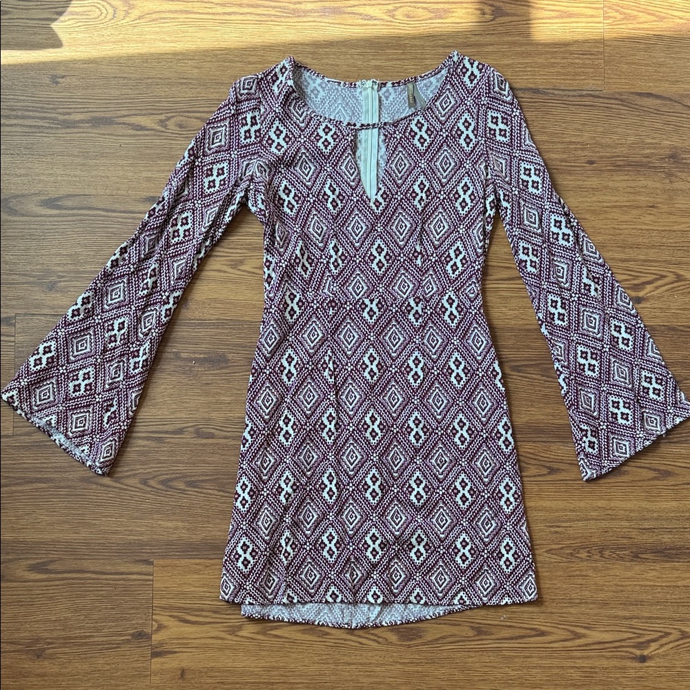 Stetson Maroon and White Geometric Dress